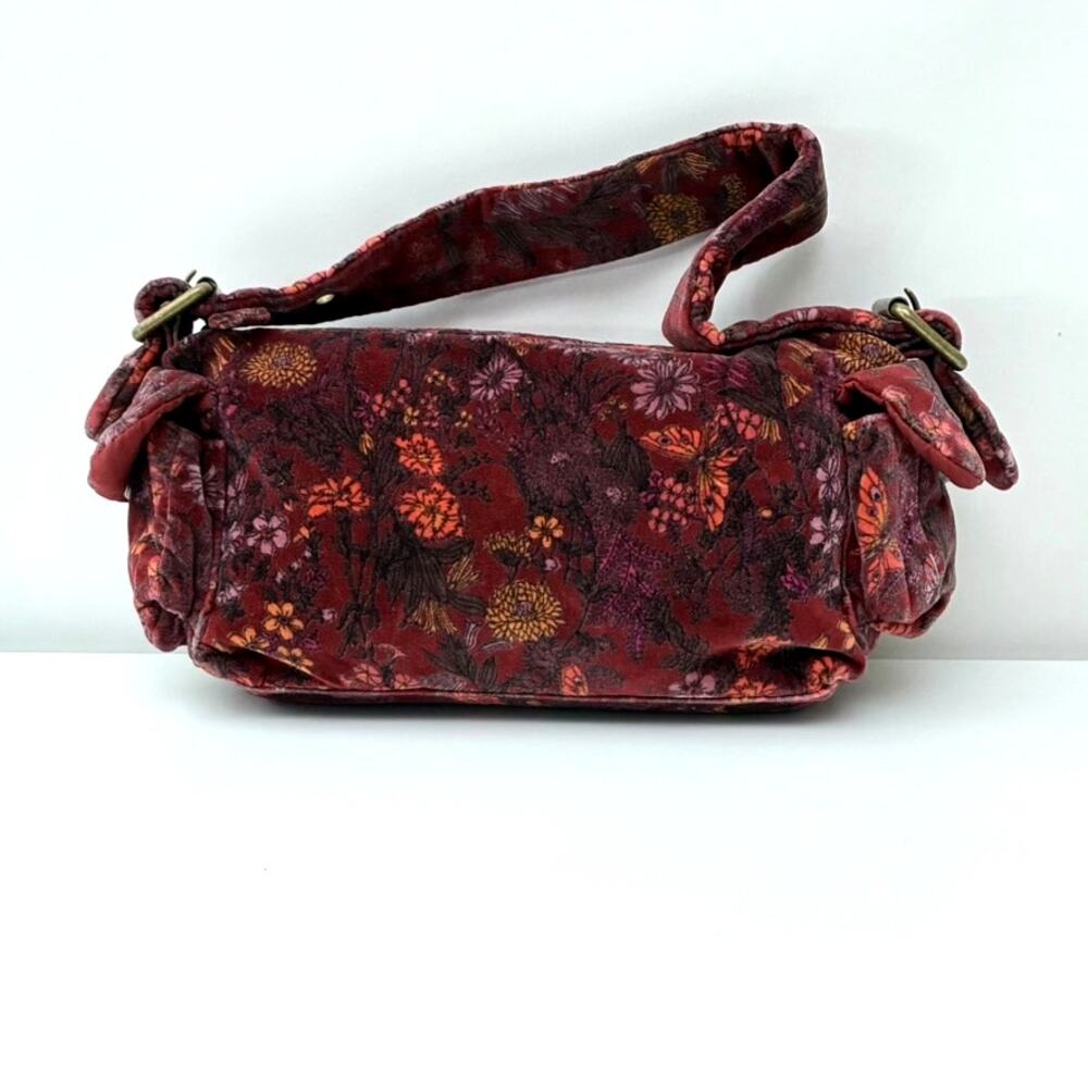 Vtg Y2K Gap Burgundy Floral Small Velvet Hobo Shoulder Bag - Boho - Whimsigoth - Picture 4 of 11